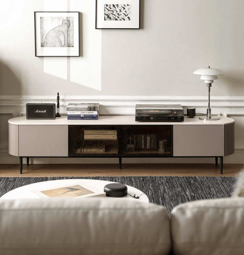Solid Oak Wood French Style Slate TV Stand - Rustic Farmhouse Entertainment Center for Living Room & Home Theater