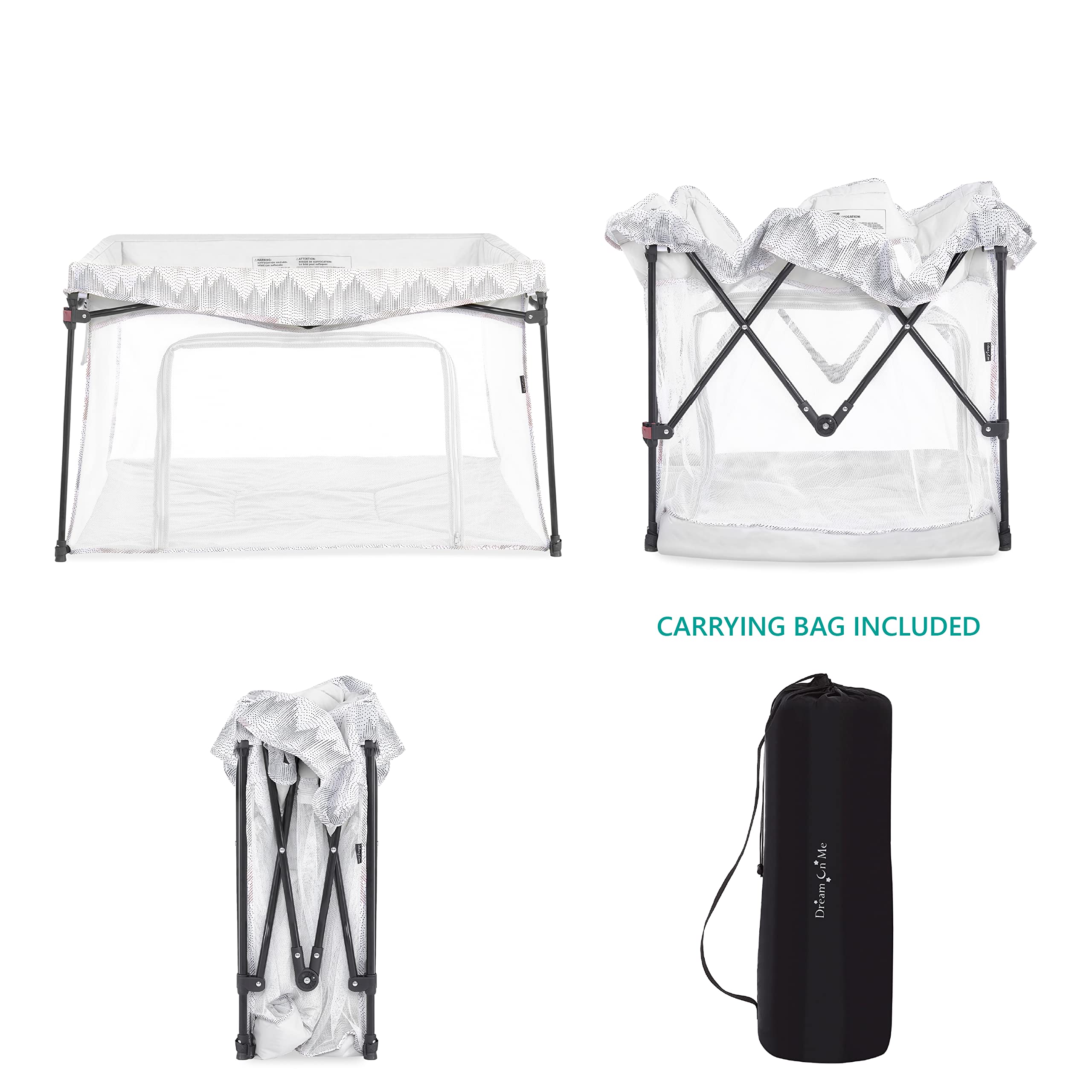 Dream On Me Ziggy Square Playpen - Breathable Mesh Walls, Easy Setup & Compact Fold for Travel | Stylish Dove White Finish | Lightweight & Portable for Home, Nursery, or On-the-Go Use