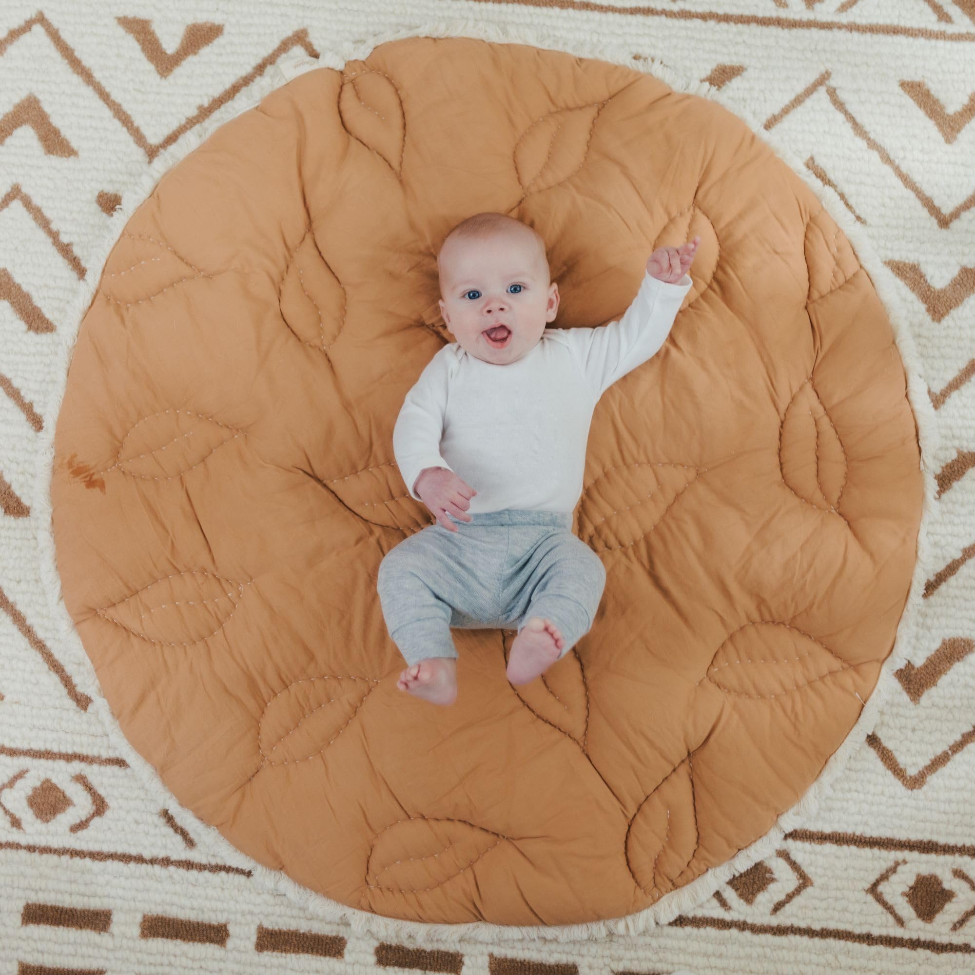 Boho Style Crane Baby Nursery Décor - 5' x 7' Wool Floor Rug for Boys and Girls in Cream & Brown - Perfect for Nursery, Kids Room, and Playroom Decor