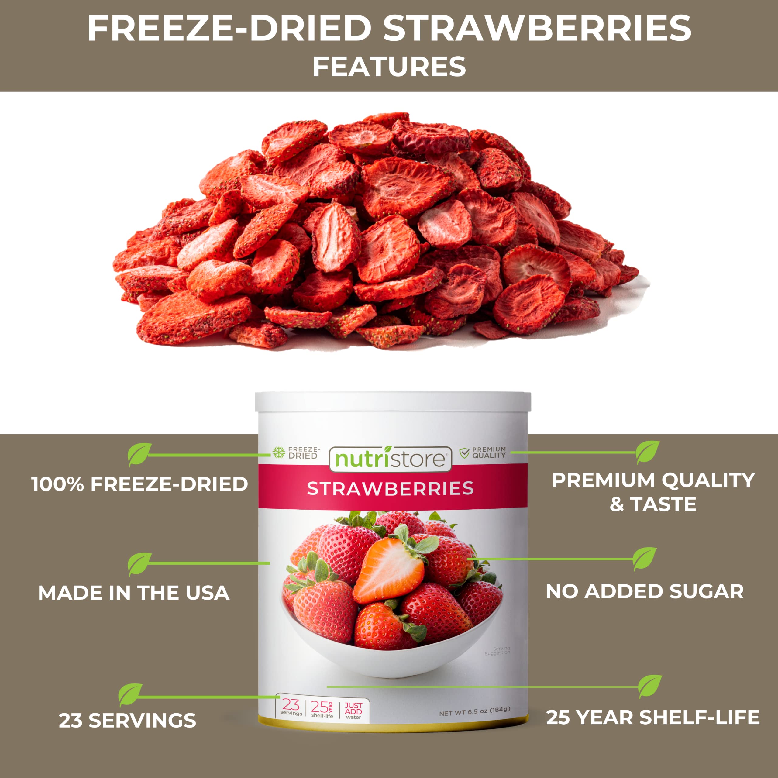 Nutristore Freeze Dried Strawberries 4-Pack | 100% Natural, No Sugar Added, Healthy Fruit Snacks for Kids & Adults | Premium Crispy Freeze-Dried Strawberries in Bulk | Long Shelf Life Emergency Food (25 Years) & Camping Supplies | Great for Smoothies, Baking, Yogurt Toppings & Survival Kits
