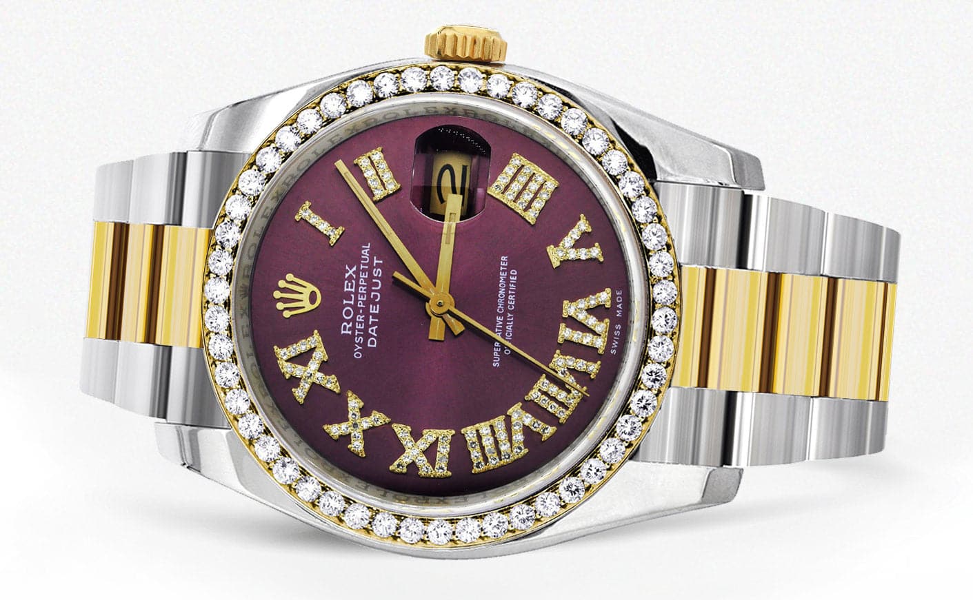 Rolex Datejust 36mm Watch - 18K Gold & Stainless Steel, Purple Roman Diamond Dial, Oyster Bracelet | Luxury Men's Dress Watch for Business & Formal Occasions
