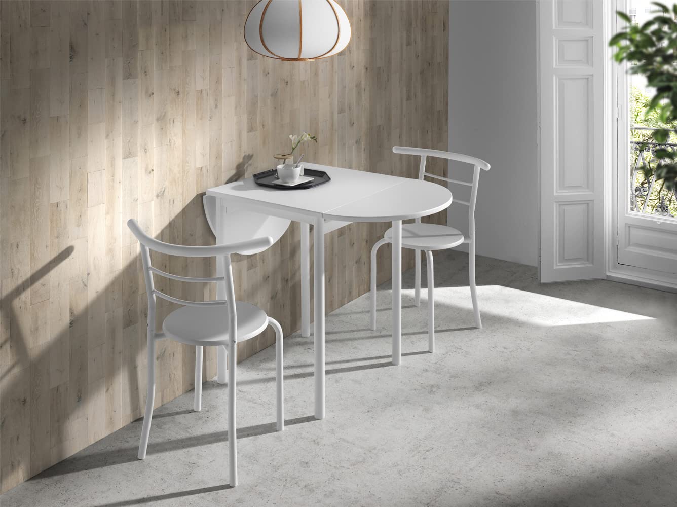 MOMMA HOME Extendable Kitchen Dining Table Set with 2 Chairs - White - Space Saving Expandable Table for Small Kitchens, Breakfast Nooks & Apartments