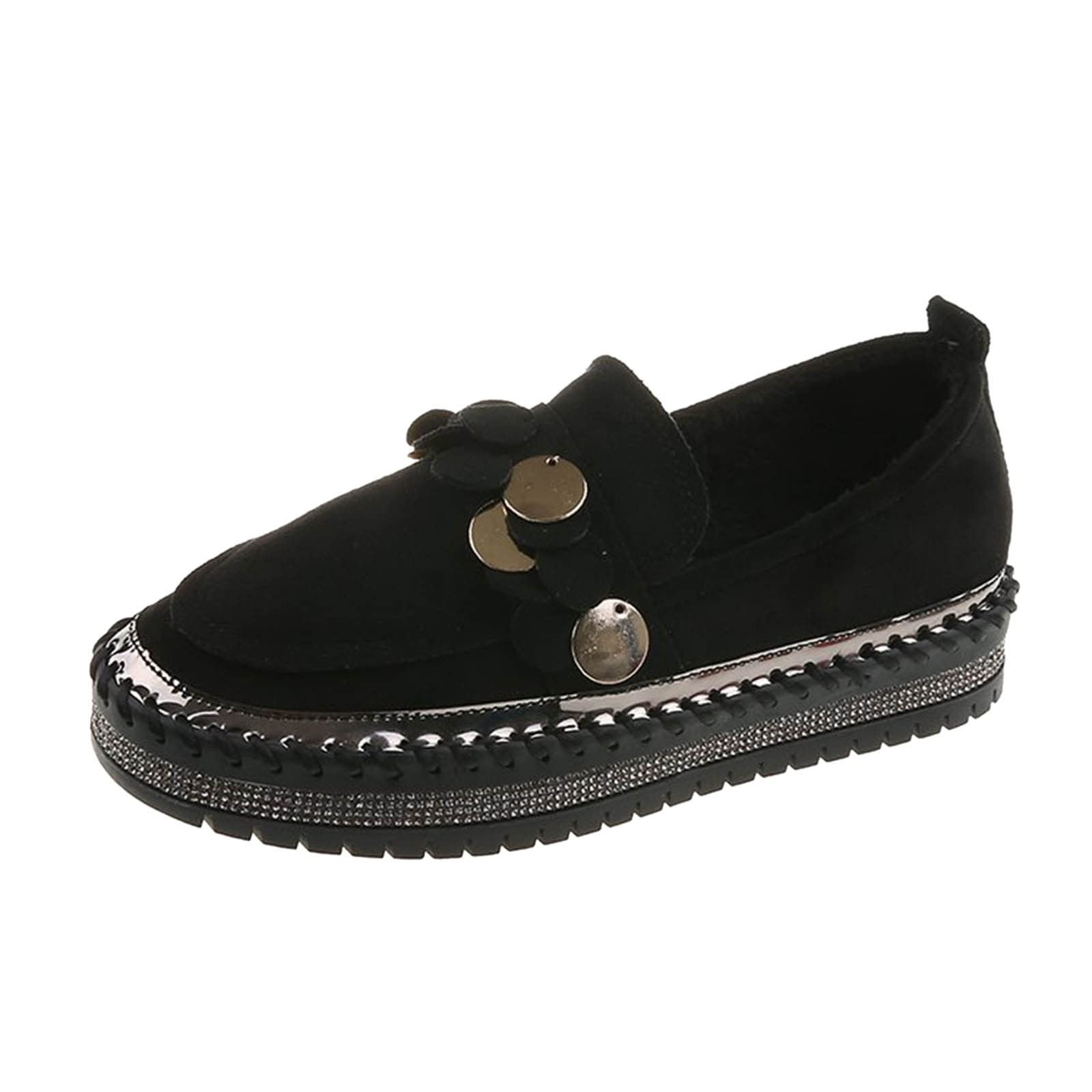 Stylish Women's Rhinestone Suede Platform Shoes - Solid Color Casual Loafers for Fall | Comfortable Slip-On Flats for Work, Dating & Daily Wear