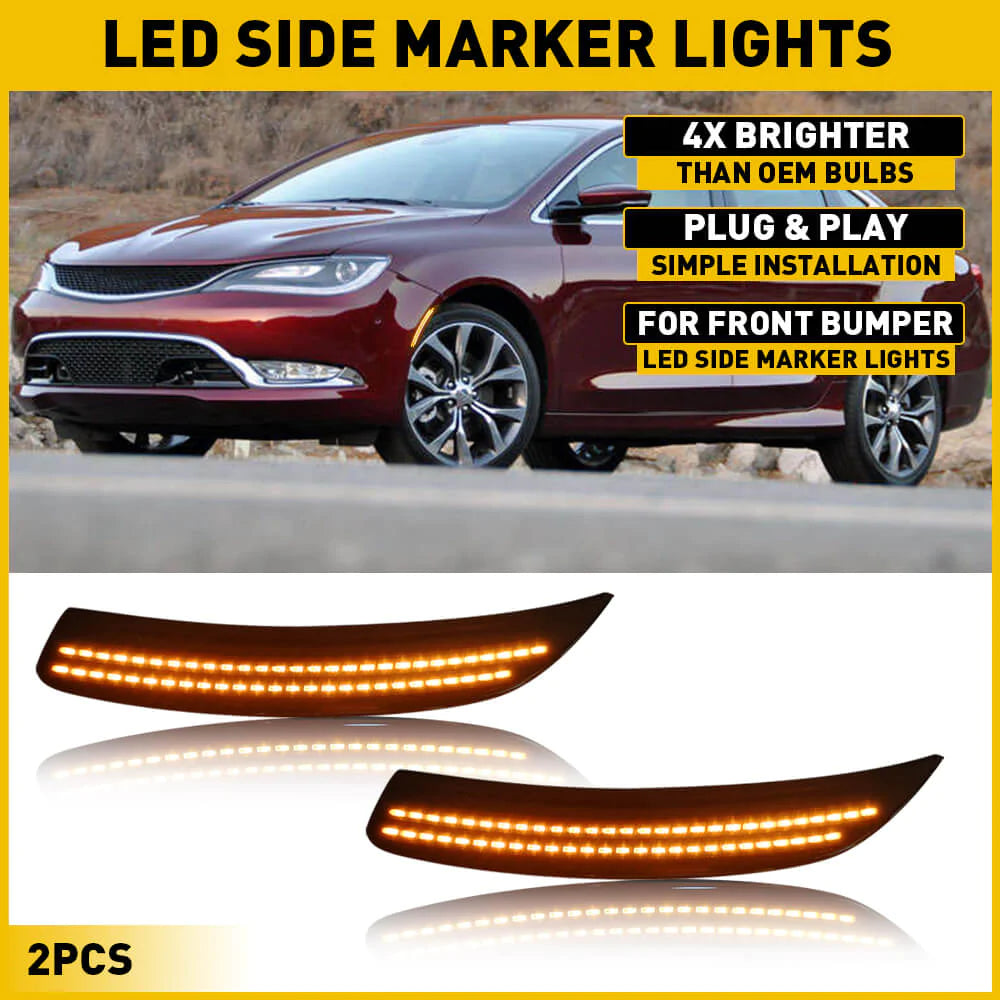 Smoked Shell Front & Rear Bumper LED Side Marker Lights for 2015-2017 Chrysler 200 - Durable Waterproof Design for Night Driving & Enhanced Vehicle Visibility
