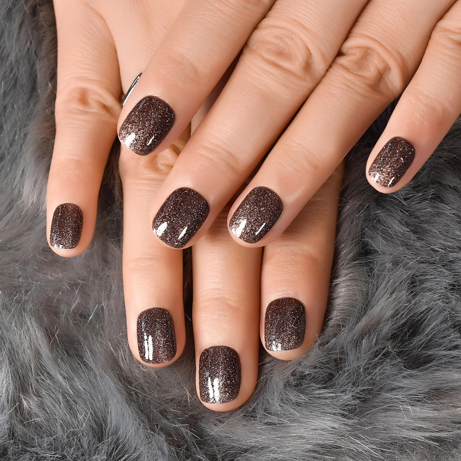 Curvlife Press on Nails Acrylic Fake Nails - Gray Star Design Full Cover False Nails Kit with Glue & Adhesive Tabs - 30pcs Reusable Artificial Nails for Parties, Weddings & Everyday Wear