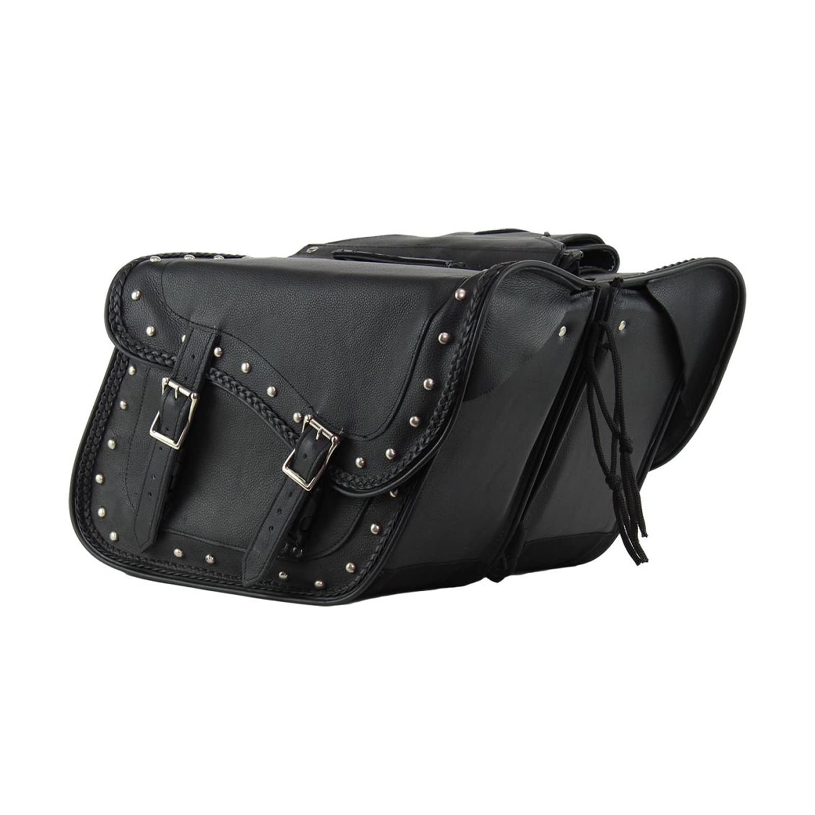 Genuine Leather Motorcycle Saddle Bags with Studs - 13