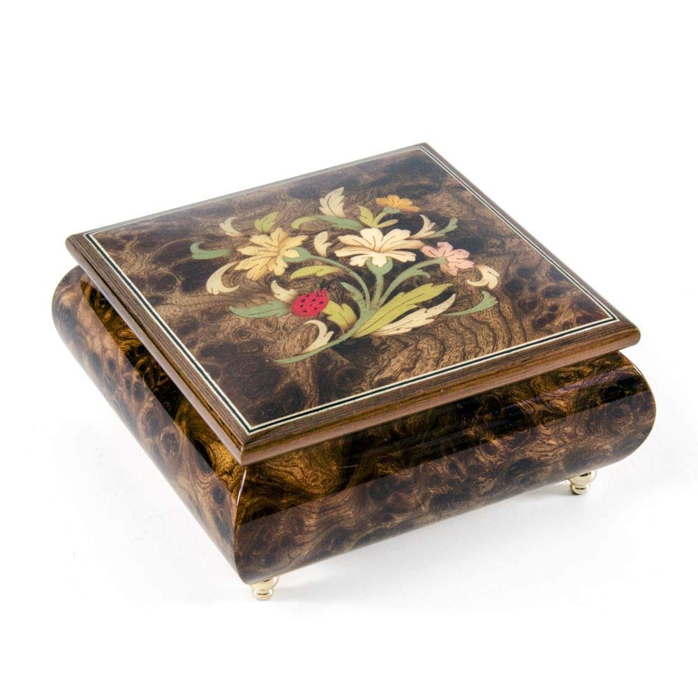 18 Note Musical Jewelry Box with Floral Design & Ladybug Wood Inlay - Plays Multiple Songs Including 'Daddy's Little Girl' - Perfect Gift for Birthdays, Anniversaries & Special Occasions