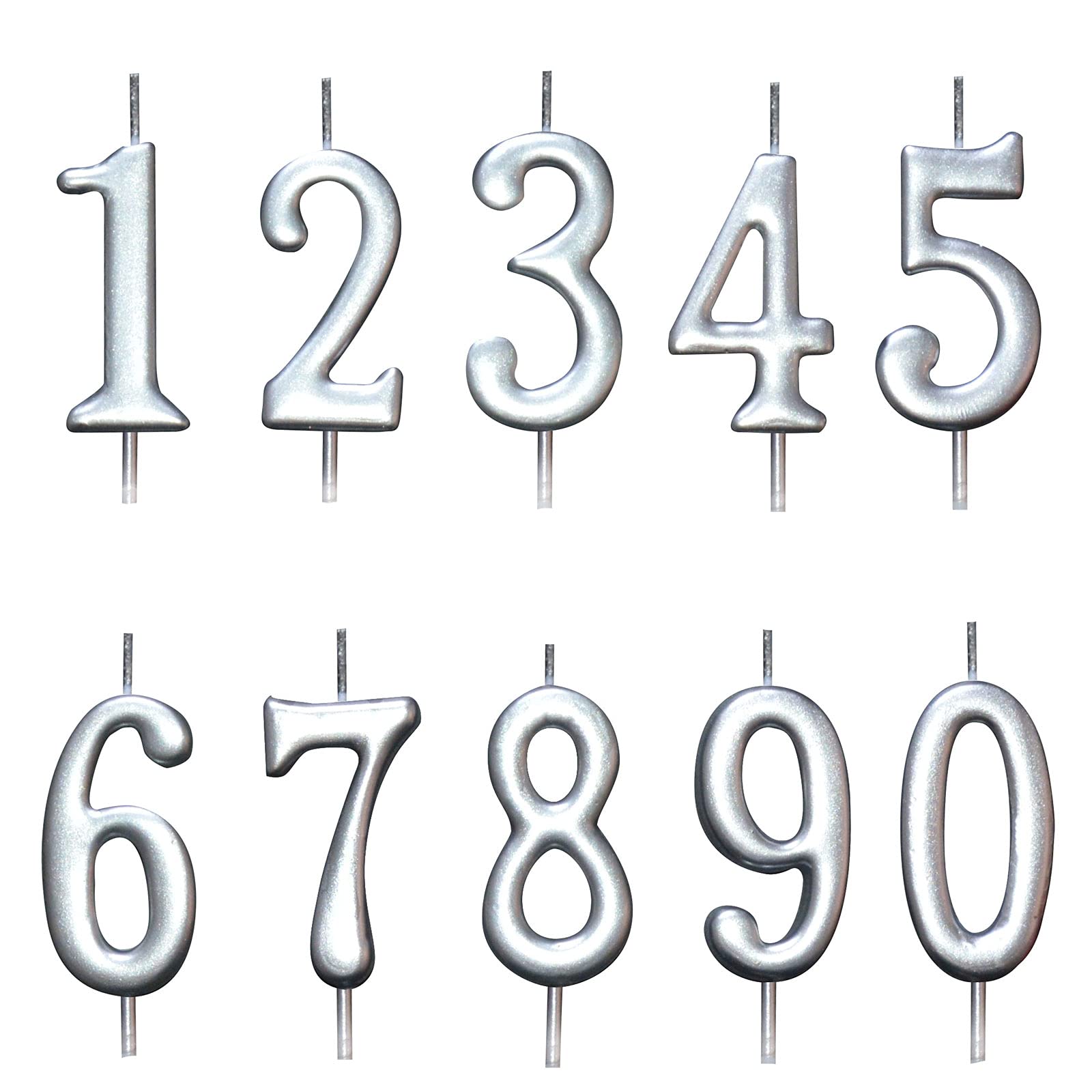 10-Piece Silver Birthday Number Candles Set for Cakes - Perfect for Kids & Adults Birthday Parties, Anniversaries, and Celebrations