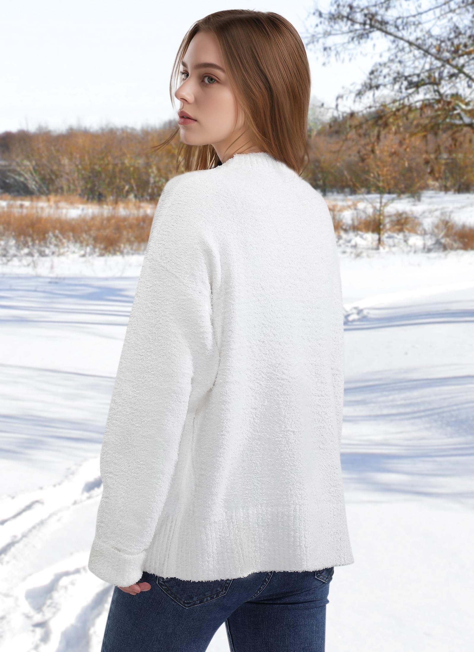 Women's Fuzzy Knit Crewneck Long Sleeve Sweater - Warm Winter Pullover Top for Fall 2025 | Cozy Casual Wear for Office, Dating & Weekend Outfits