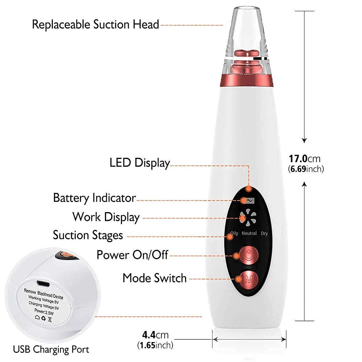 6-in-1 Multi-Function Blackhead Remover Tool Kit | USB Rechargeable Electric Derma Suction Machine | Professional Acne Pimple & Pore Vacuum Cleaner for Face, Nose & Skin Care - Perfect for Home Spa & Daily Skincare Routine