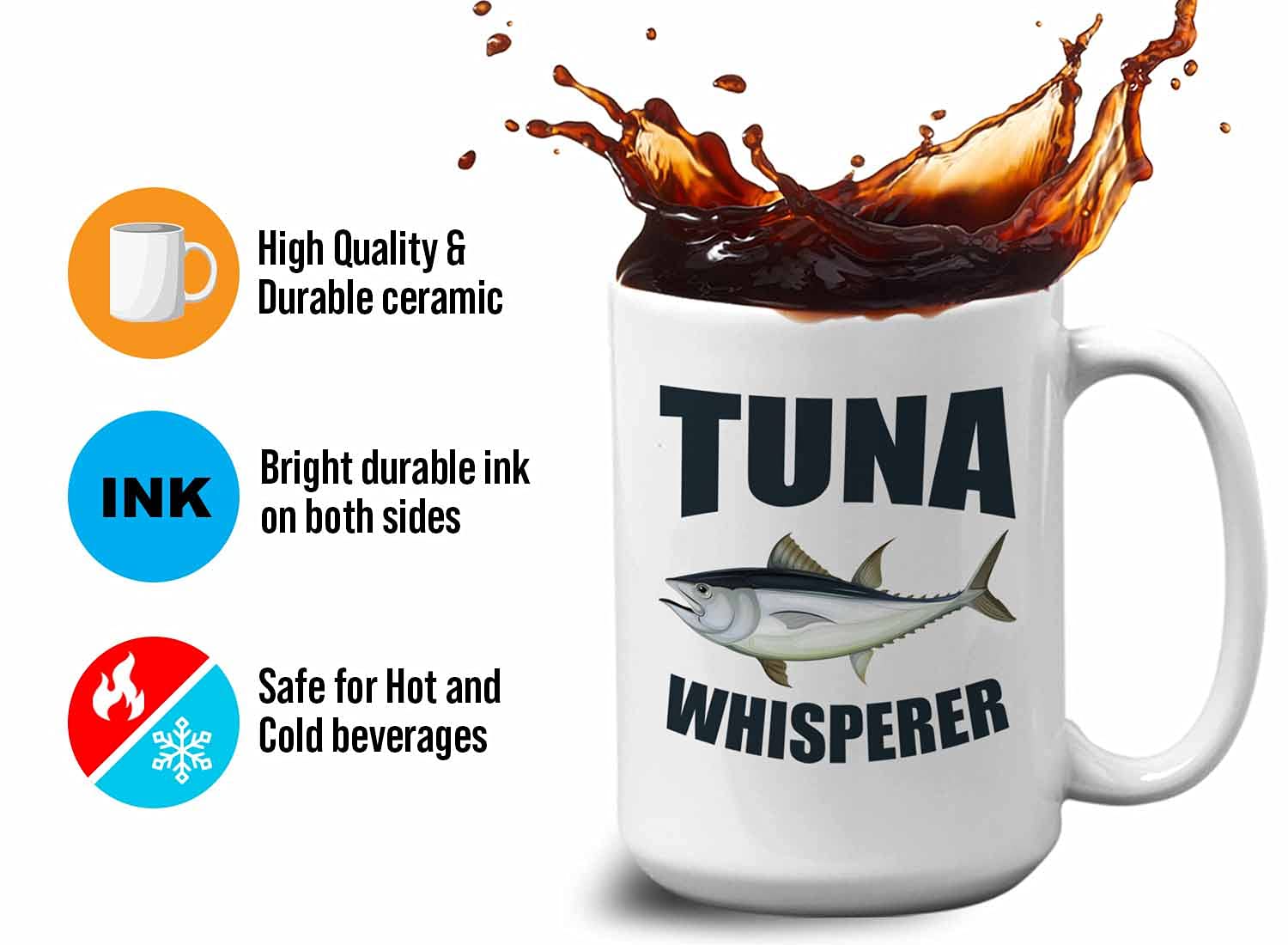 Bubble Hugs Fisherman Coffee Mug 15oz White - Funny Tuna Whisperer Gift for Anglers - Perfect for Fishing Enthusiasts, Camping Trips & Outdoor Adventures