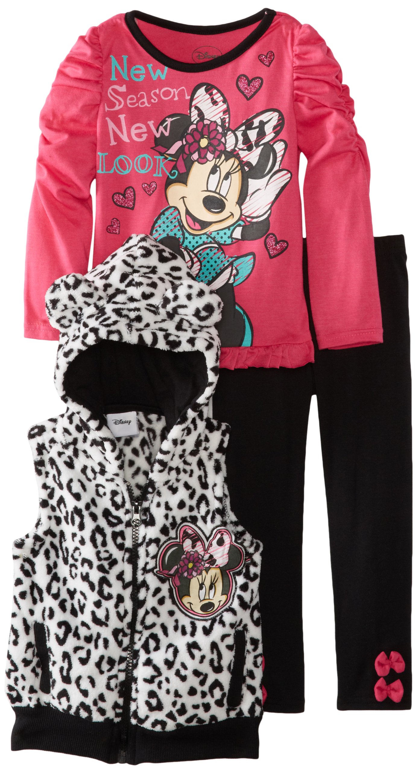 Disney Minnie Mouse 3-Piece Girls' Outfit Set - Printed Vest, Pullover & Pants | Cute Toddler Winter Clothes for Playdates & Holiday Photos