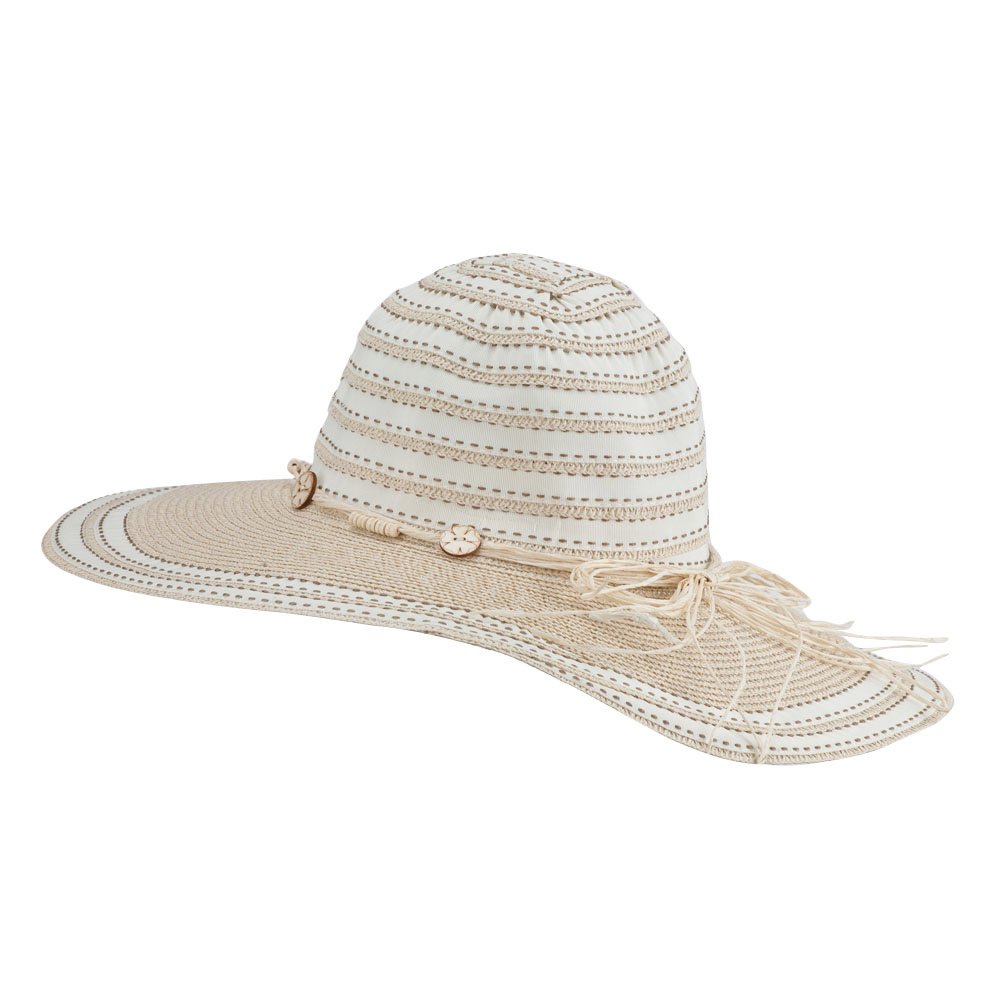 Dash Stitched Paper Braid Sun Hat for Women - Wide Brim Straw Beach Hat for Summer Outdoor, Travel, and Vacation