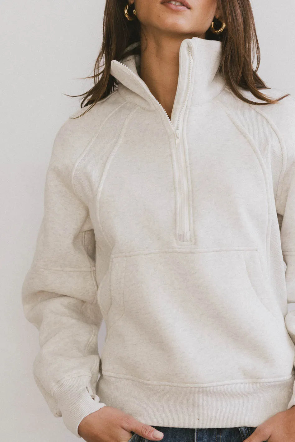 Krista Half Zip Sweatshirt in Bone - Women's Casual Pullover Fleece Top for Fall & Winter | Cozy Loungewear, Outdoor Activities & Layering