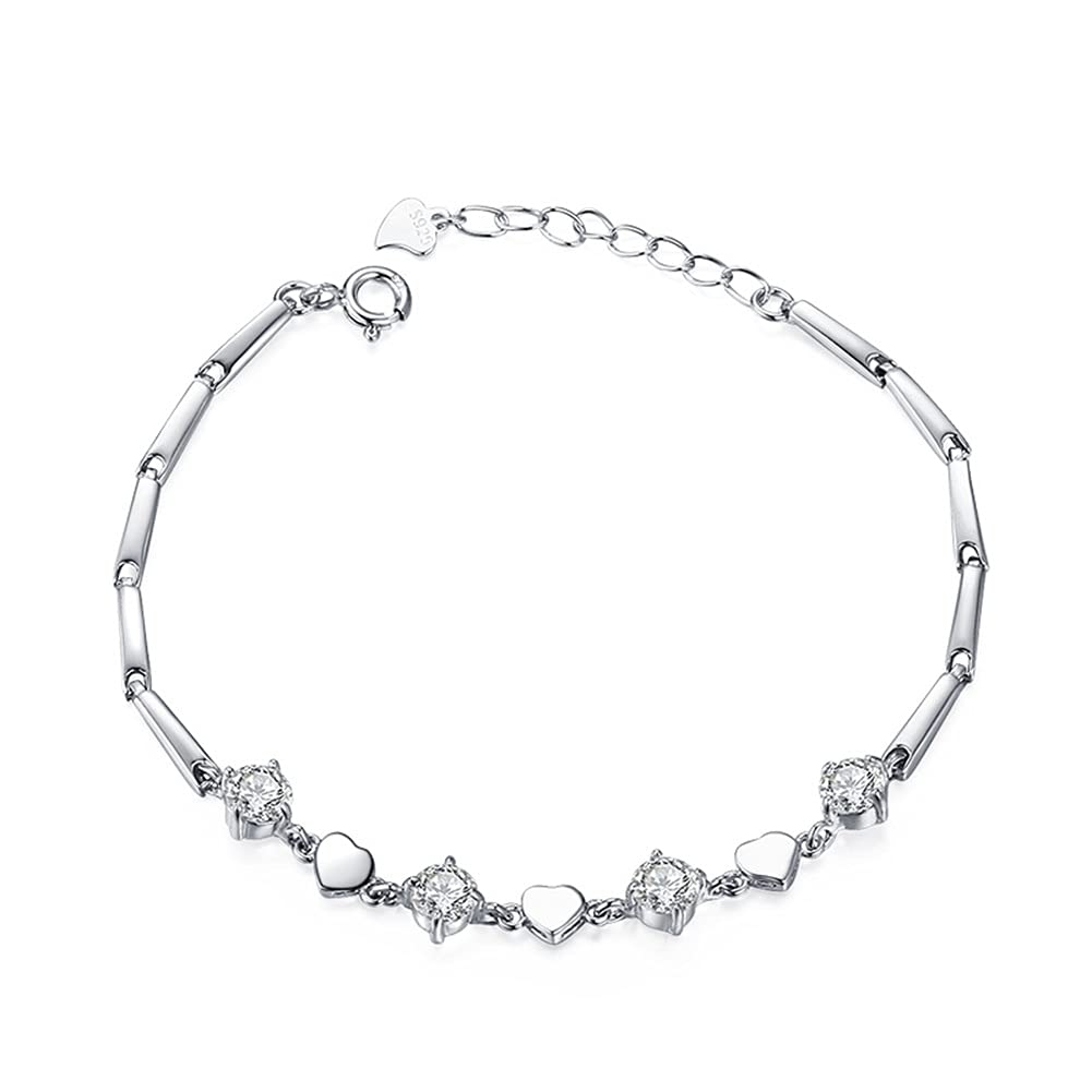 HUOQILIN 925 Sterling Silver Heart-Shaped Bracelet for Women, Dainty Adjustable Love Bracelet, Perfect Valentine's Day Gift for Girlfriend, Wife, or Her - Elegant Jewelry for Anniversary, Birthday & Romantic Occasions (Color B)