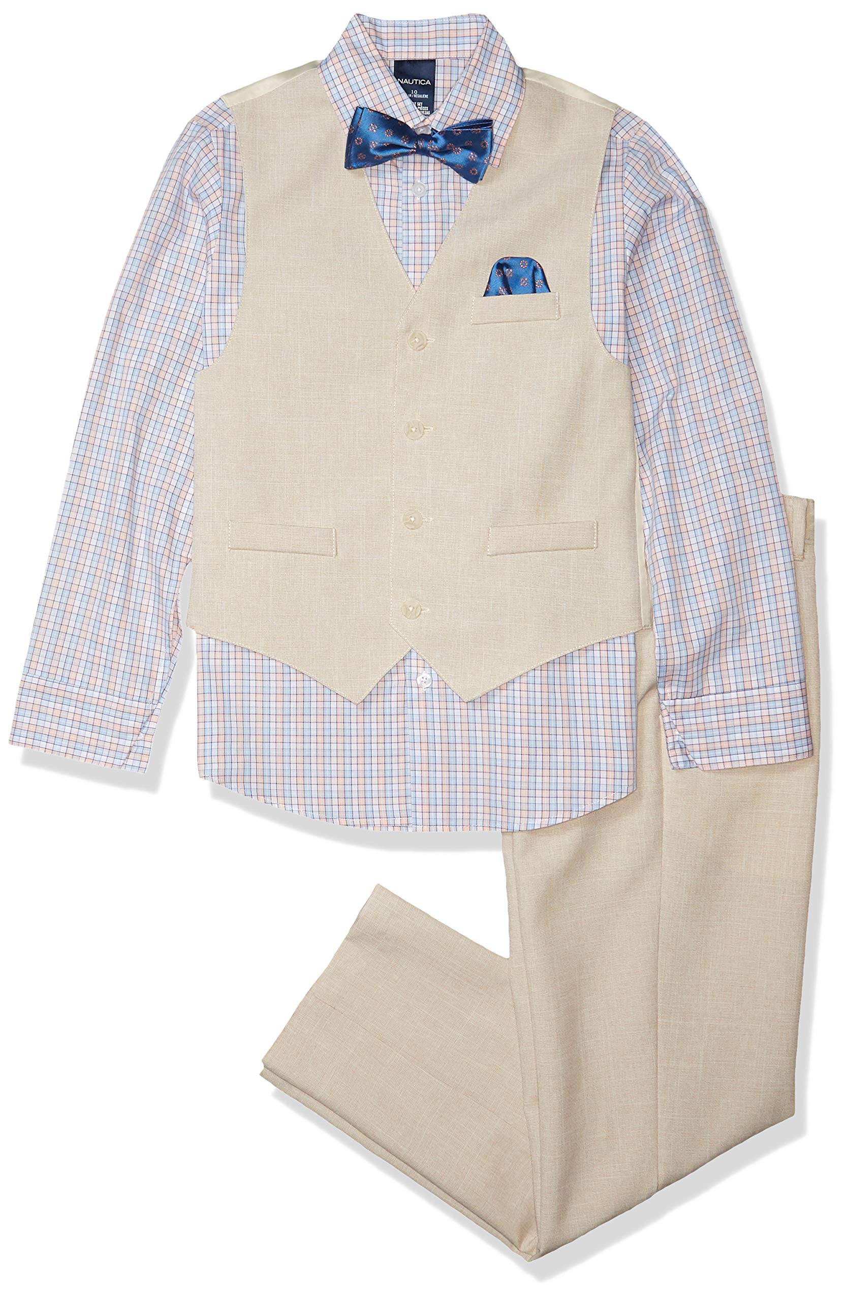 Nautica Boys' 4-Piece Formal Set - Dress Shirt, Bowtie, Vest & Pants for Weddings, School Photos & Special Occasions