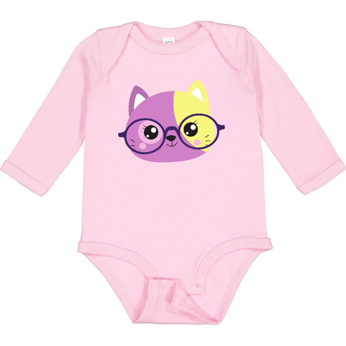 Inktastic Hipster Cat with Glasses - Adorable Kitten Long Sleeve Creeper for Babies | Perfect for Playdates, Photo Shoots & Casual Outings