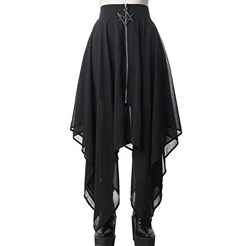 Gothic Punk High Waisted Chiffon Skirt for Women - Schoolgirl Style Midi Skirt with Asymmetrical Hem | Perfect for Cosplay, Halloween, and Alternative Fashion Outfits