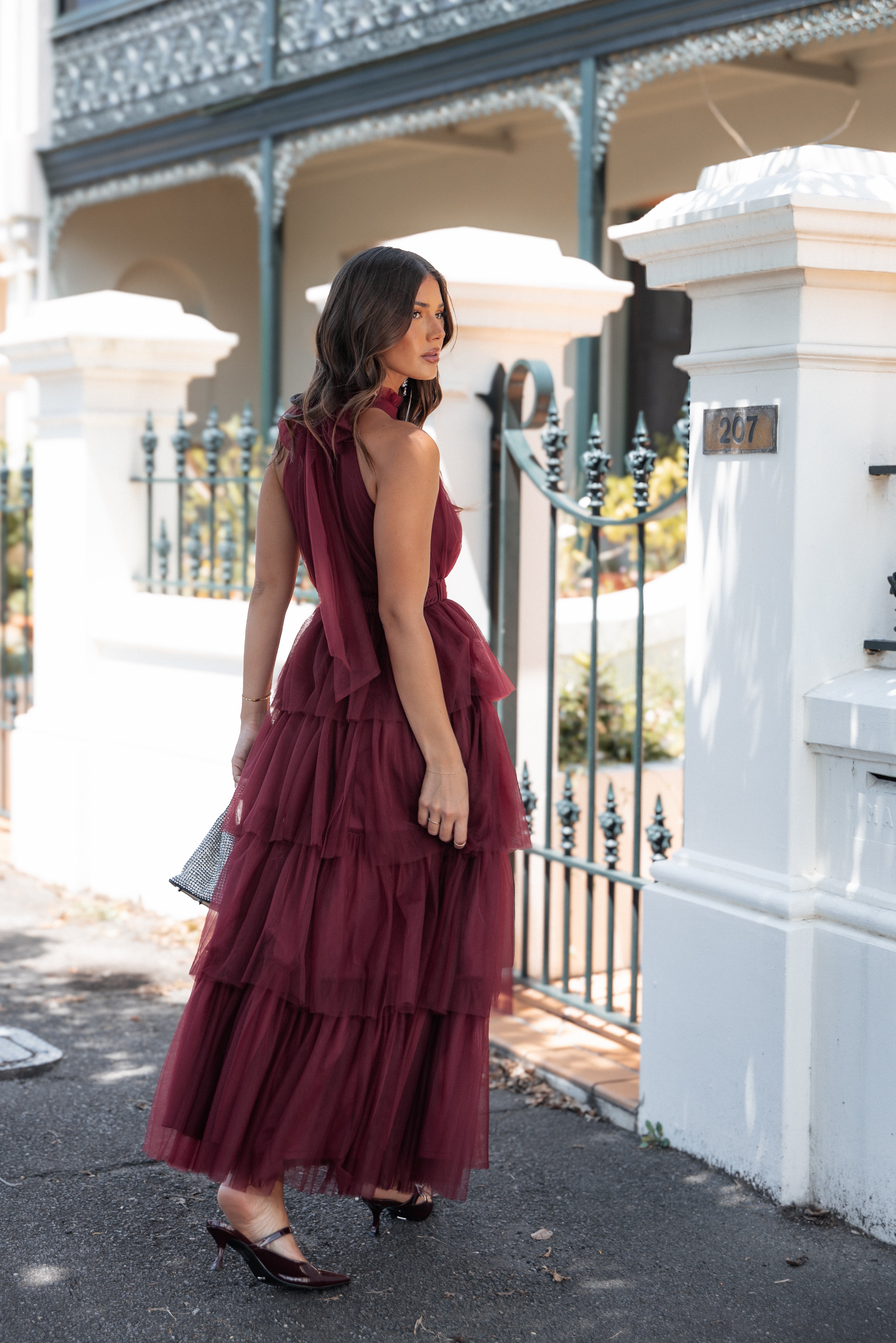 Elegant Frances Halterneck Maxi Dress in Wine Red - Perfect for Summer Beach Vacations, Evening Parties & Date Nights