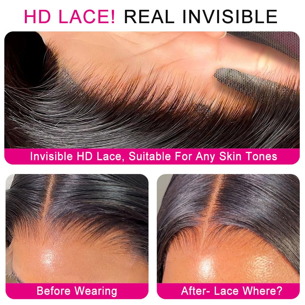 26 Inch Straight Lace Front Human Hair Wig - 250% Density 13x6 HD Lace - Glueless Pre-Plucked Natural Hairline for Women - Perfect for Daily Wear, Cosplay & Special Occasions