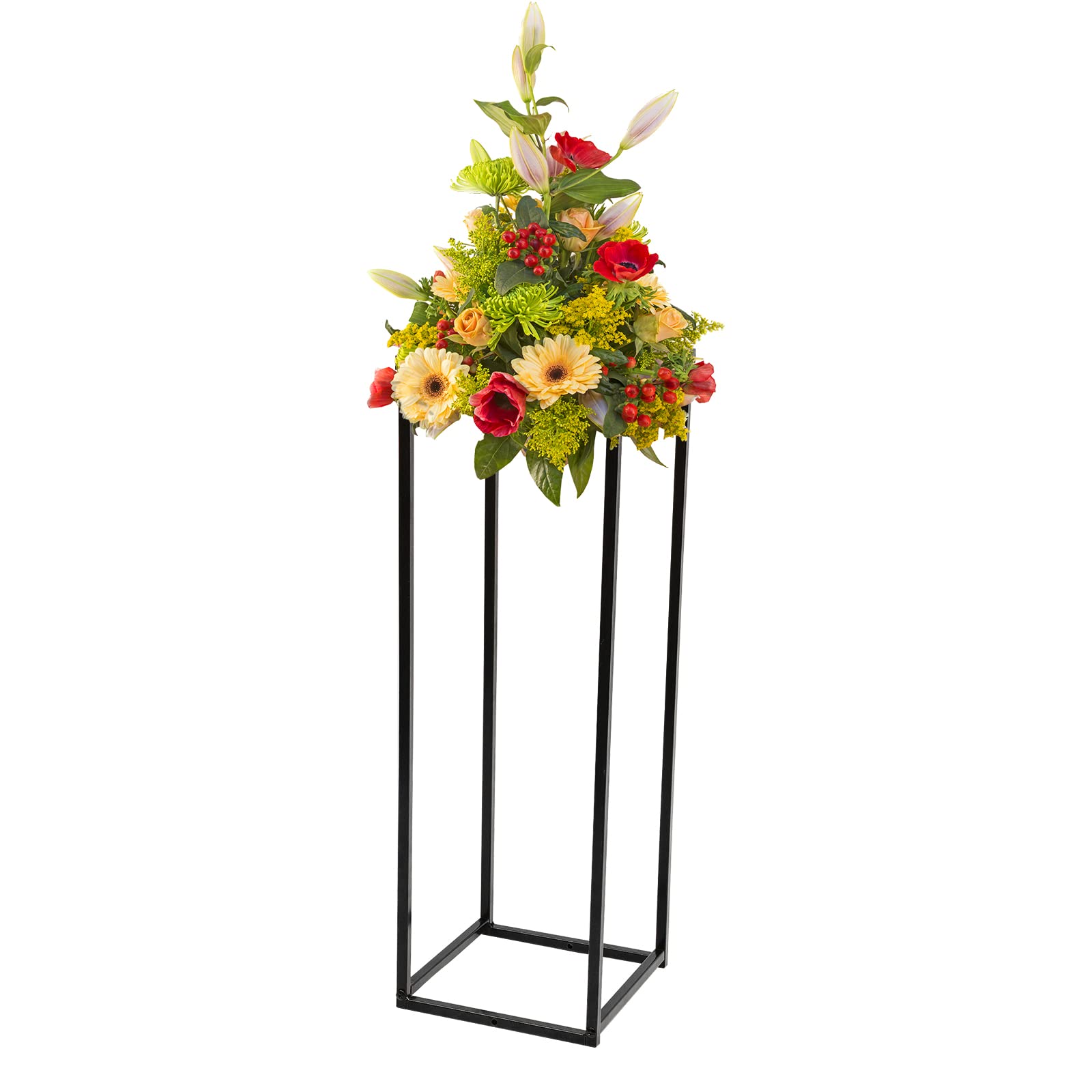 Black Geometric Metal Flower Floor Vase Stand - 29.5in Tall Wedding Centerpiece for Wedding Decor, Party, Restaurant & Hotel - Elegant Flower Display Rack for Home & Event Decoration