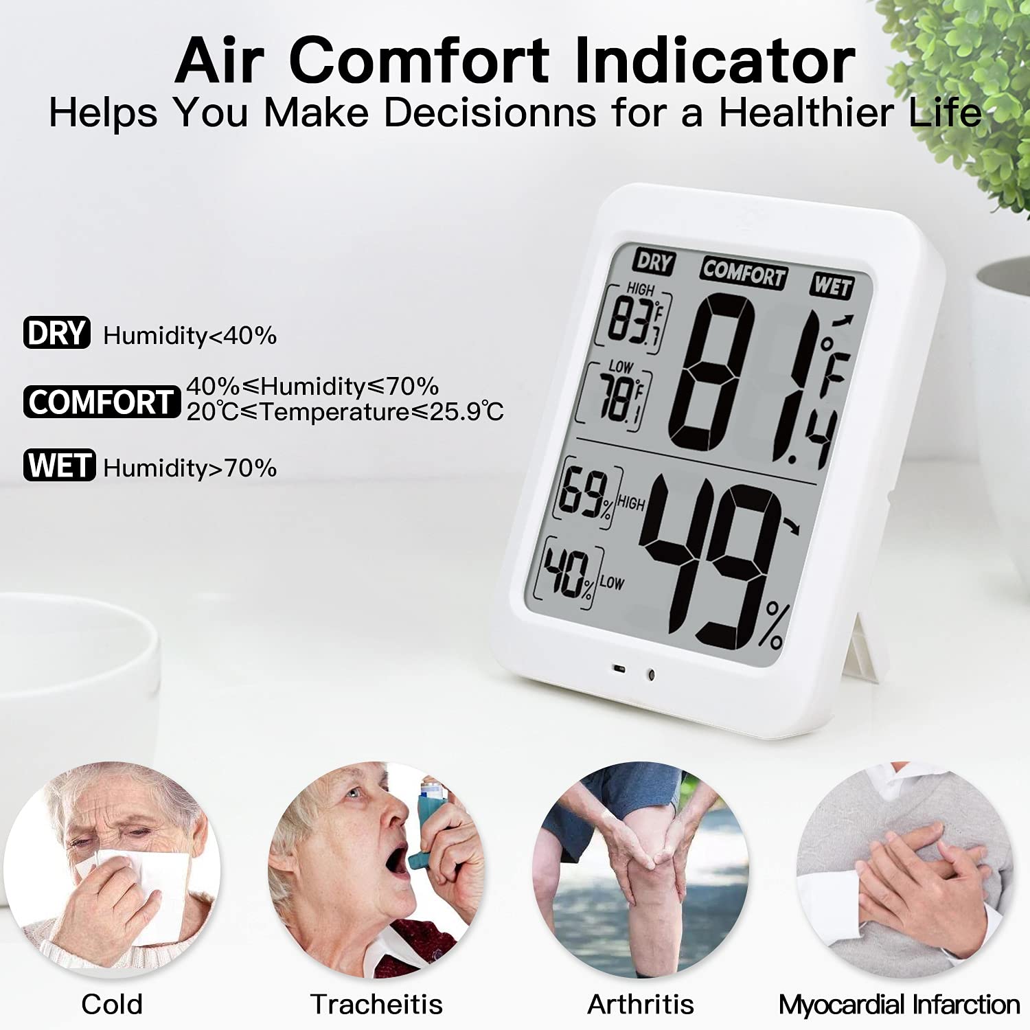 TXL Large Digital Hygrometer & Indoor Thermometer with Humidity Gauge - Smart Room Temperature & Humidity Sensor with Touch LCD Backlight for Home, Office, Warehouse, Greenhouse, Garden & Wine Cellar | Monitor Climate Conditions for Comfort & Preservation