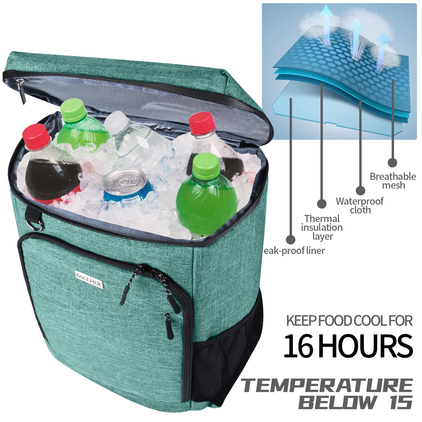 Insulated Cooler Backpack 25L - Leakproof for Camping & Picnics