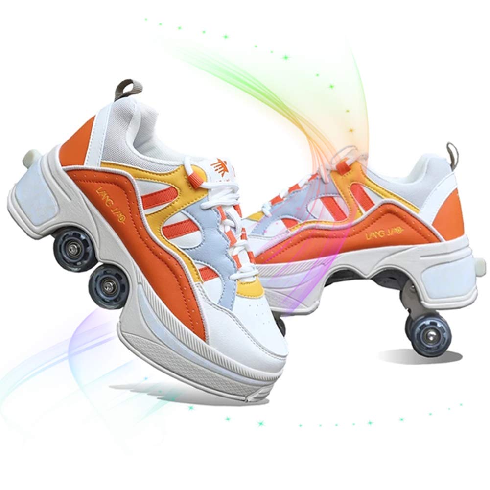 Retractable Quad Roller Skates for Adults & Kids - Adjustable Kick Roller Shoes for Men & Women - Unisex Recreational Skating Sneakers - Perfect for Outdoor Fun, Fitness & Roller Disco Parties
