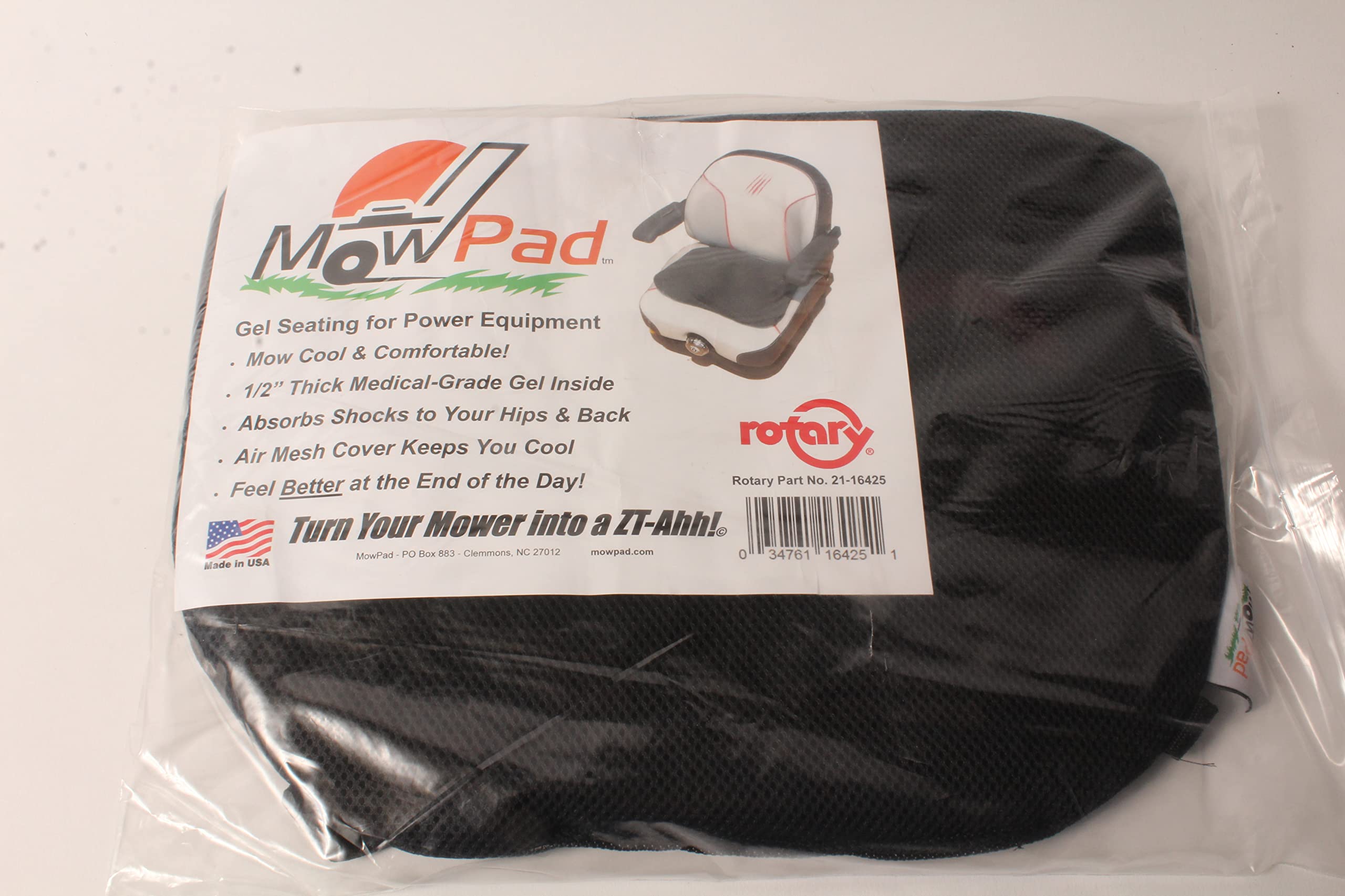Rotary 16425 MOWPAD Gel Seat Cushion - Comfortable & Supportive Gel Seat Pad for Office Chairs, Car Seats, Wheelchairs - Relieves Back Pain & Pressure Points