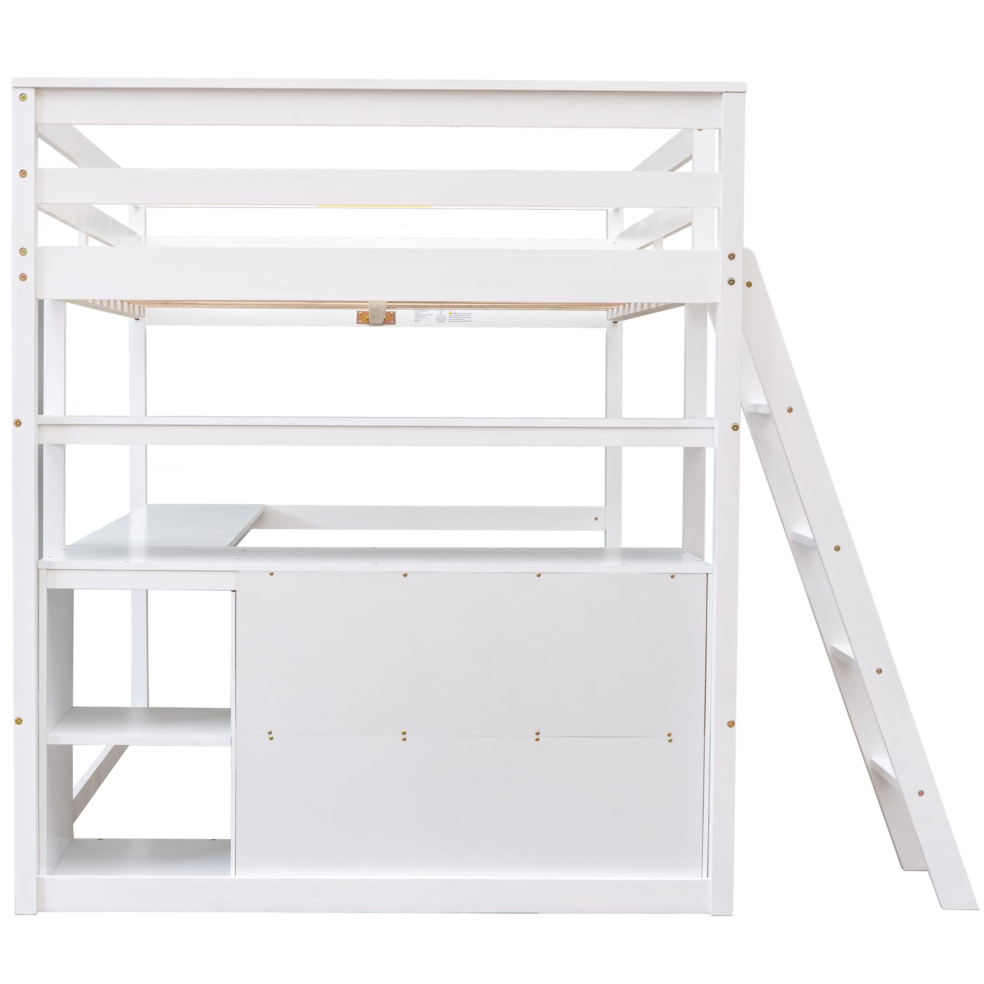 **Full Size Loft Bed with Desk & Storage - Solid Wood Loft Bed Frame with Drawers & Shelves for Kids, Teens & Adults (White) - Perfect for Small Bedrooms, Dorms & Studio Apartments**