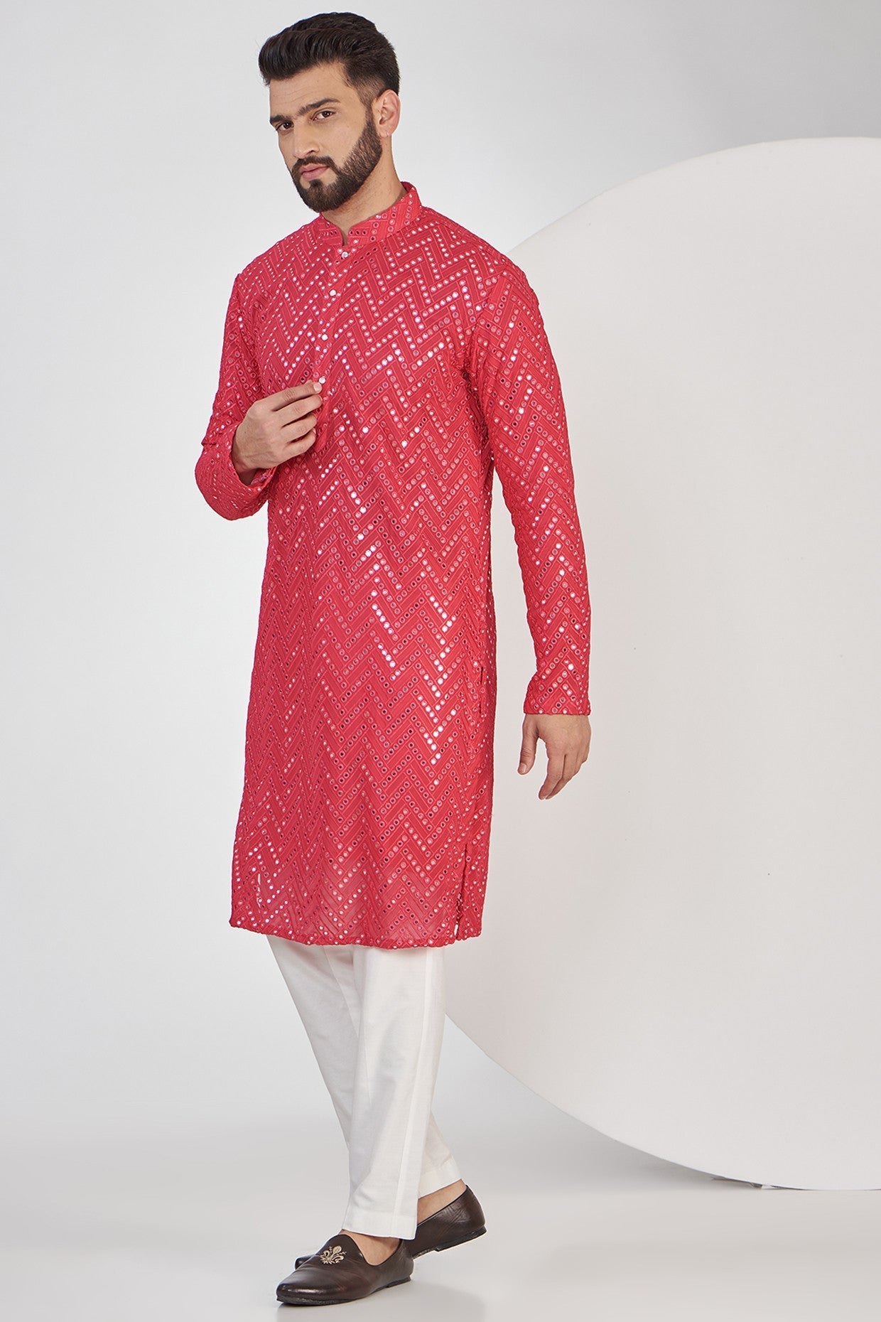 Stylish Hot Pink Mirror Work Kurta for Women | Elegant Embroidered Indian Tunic Top | Perfect for Festivals, Weddings & Casual Wear