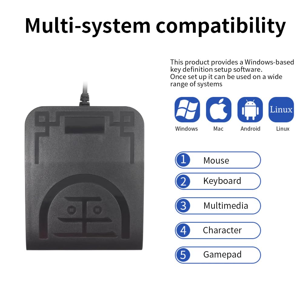 Upgraded USB Single Foot Pedal with One-Key Programmable Computer Keyboard | 5 Custom Functions & Photoelectric Switch | Perfect for Gaming, Transcription, Video Editing & Hands-Free Computing