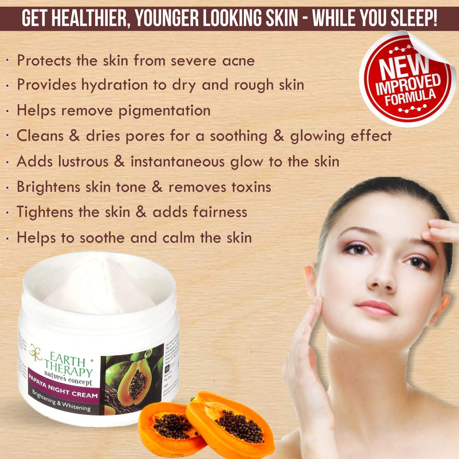 EARTH THERAPY Brightening & Whitening Papaya Night Cream with Argan & Olive Oil - Reduces Fine Lines, Wrinkles, Dark Spots & Pigmentation for Glowing Skin - 50g | Anti-Aging Night Moisturizer for Radiant Complexion | Perfect for Dry & Dull Skin Care Routine