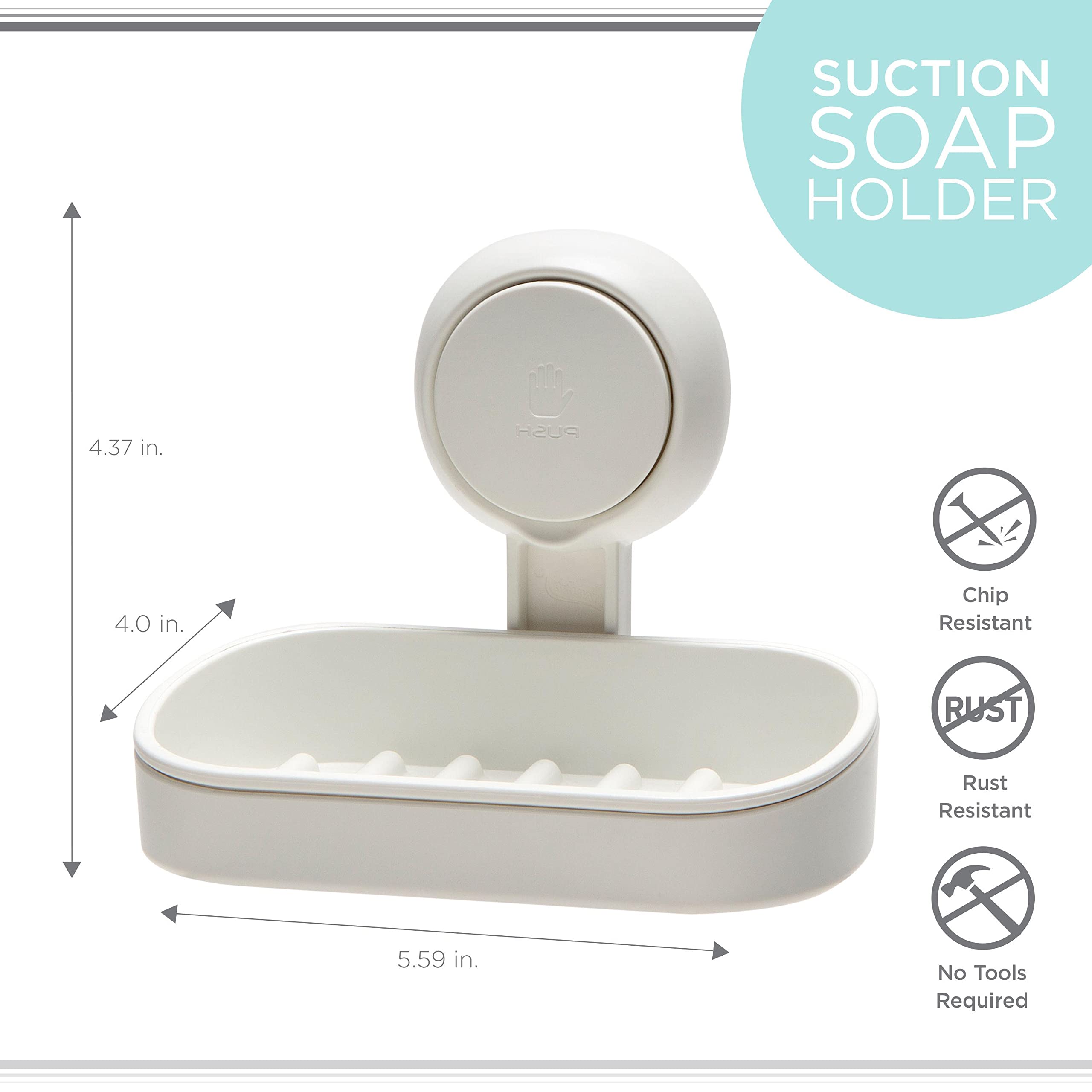 Bath Bliss Power Lock Gel-Suction Soap Dish - Strong Wall Mount for Bathroom Mirror or Shower - No Tools Required - Kitchen Sponge Holder with Easy Release - White - Perfect for Showers, Sinks, and Countertop Organization