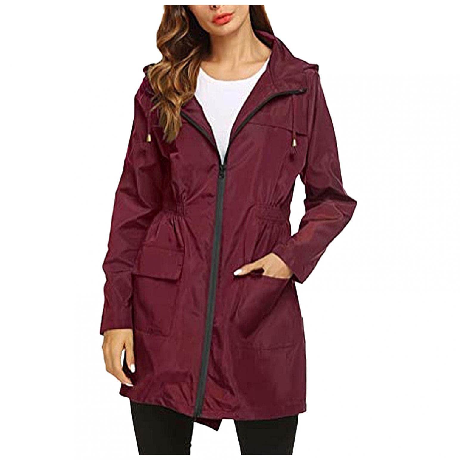 Smileyth Women's Waterproof Rain Jacket - Windproof Trench Coat with Hood & Pockets for Outdoor Activities | Perfect for Hiking, Commuting & Rainy Day Protection
