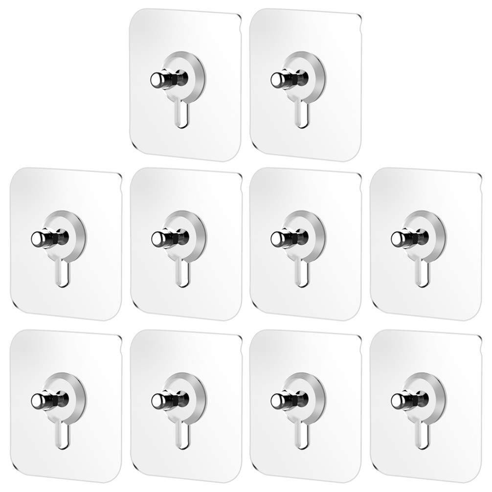 20-Pack Cabilock No Trace Screw Sticker Wall Hooks - Heavy Duty Self Adhesive Hangers for Clothes, Posters & Photos - Strong Acrylic Wall Mounted Hooks for Home, Office & Dorm Organization (Traceless Removal)