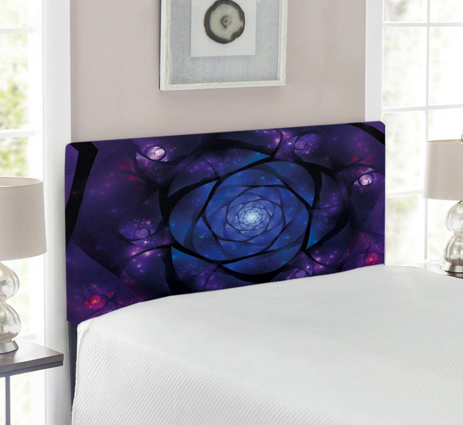 Ambesonne Mandala Headboard - Mystical Psychedelic Universe Flower Space Art Print Upholstered Metal Bed Headboard with Memory Foam - Twin Size Purple Blue - Perfect for Bohemian Bedrooms, Meditation Spaces & Unique Home Decor