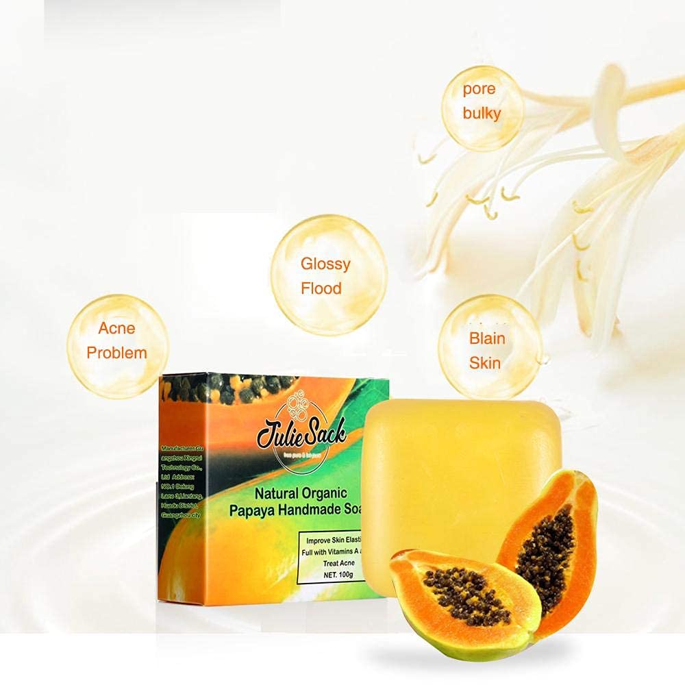 JulieSack Natural Organic Papaya Handmade Exfoliating Soap Bar - 100g | Deep Cleansing, Oil Control & Acne Prevention | Anti-Blackhead & Anti-Wrinkle Moisturizer for Face & Body | Perfect for Daily Skincare & Sensitive Skin Care Routine