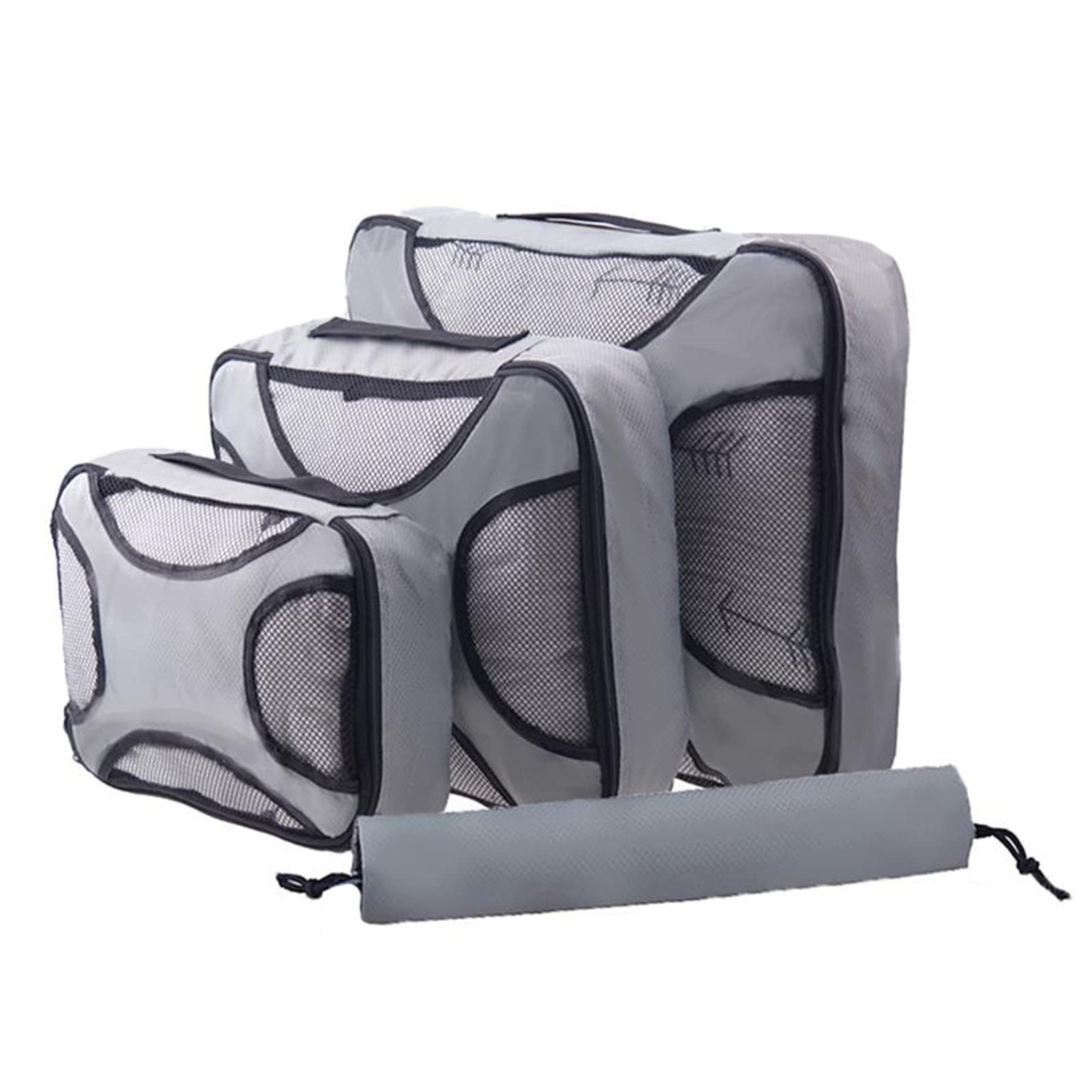 3-Piece Waterproof Mesh Packing Cubes Set - Foldable Travel Luggage Organizer with 3 Sizes (Grey) | Perfect for Suitcase Organization, Business Trips & Vacation Packing