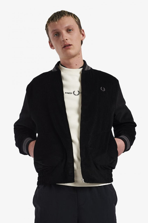 FRED PERRY MIE Needlecord Tennis Bomber Jacket - Vintage-Inspired Men's Casual Outerwear for Fall & Winter