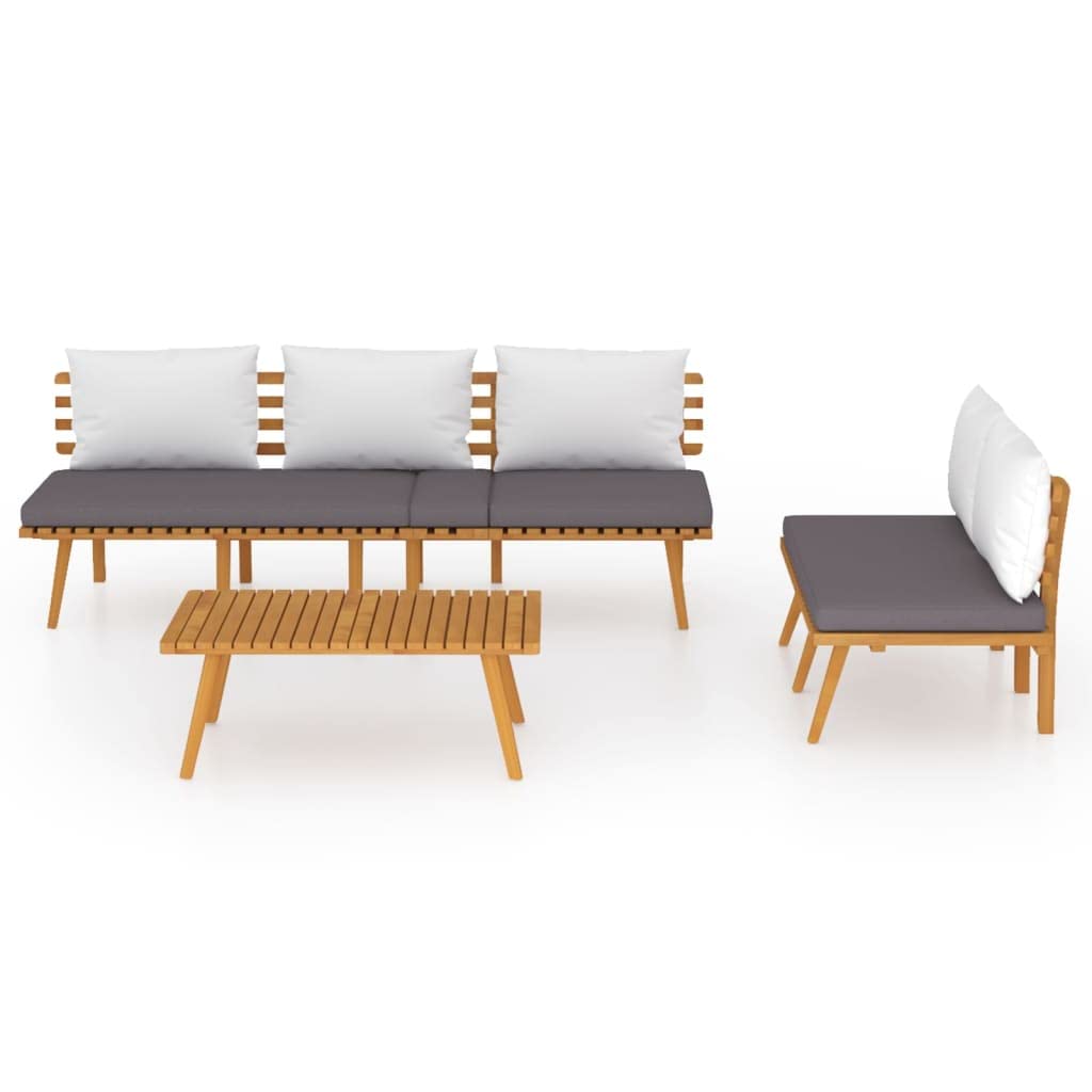vidaXL 3-Piece Patio Lounge Set - Outdoor Sectional Sofa with Cushions & Table, Acacia Wood Backyard Furniture for Garden, Poolside, Deck or Patio Relaxation