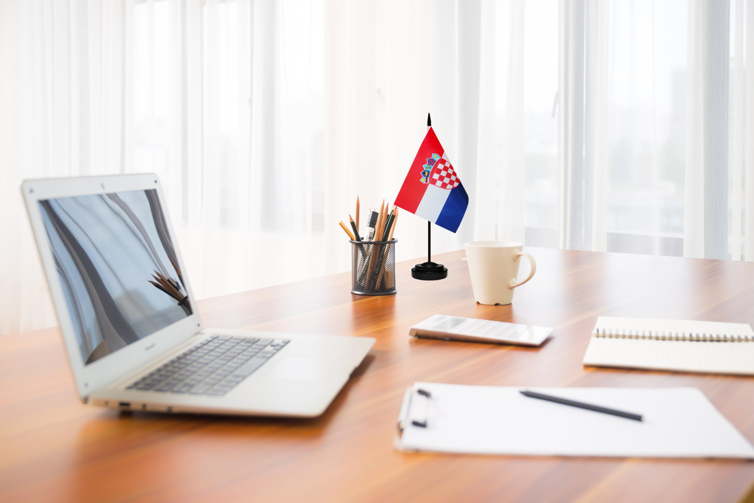 Premium Croatia Mini Desk Flag Set - 2 Pack Miniature Croatian Table Office Flags with 13
