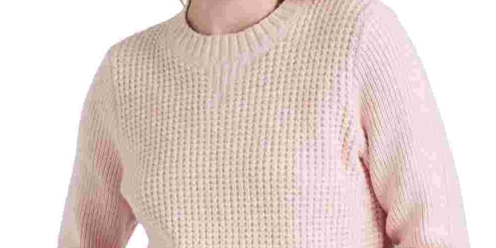 Lucky Brand Women's Crew Neck Waffle Knit Sweater - Soft Casual Long Sleeve Pullover, Chalk Pink, X-Large | Perfect for Fall & Winter Outfits, Office Wear & Cozy Weekends