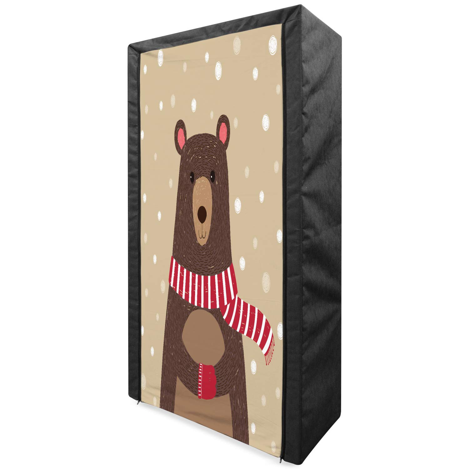 Ambesonne Cartoon Bear Fabric Wardrobe - Portable Clothing Organizer with Shelves, 33.5