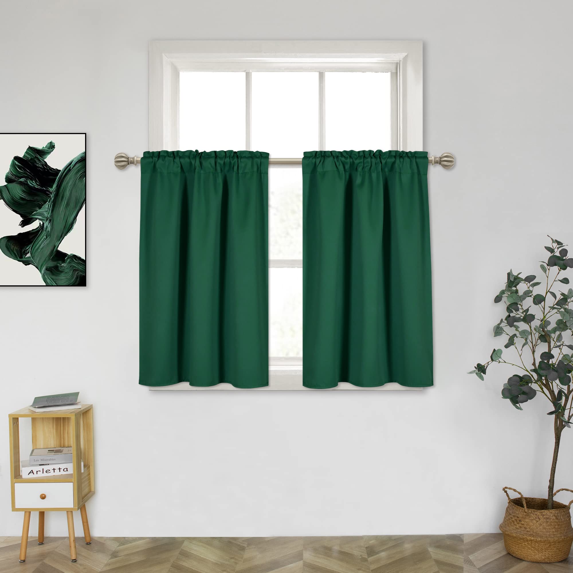 45 Inch Deep Green Blackout Thermal Insulated Curtains for Small Windows - 2 Panels Set (29W x 45L Inches, Hunter Green) - Perfect for Living Room, Bedroom & Narrow Windows - Blocks Light, Saves Energy & Enhances Privacy