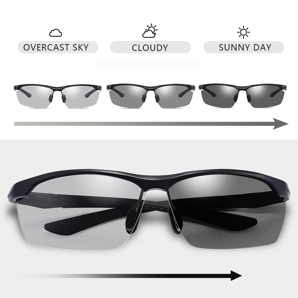 Unisex Photochromic Polarized Sunglasses for Men & Women - UV Protection Sports Fishing Driving Glasses with Metal Frame - Perfect for Outdoor Activities, Beach, Cycling and Road Trips