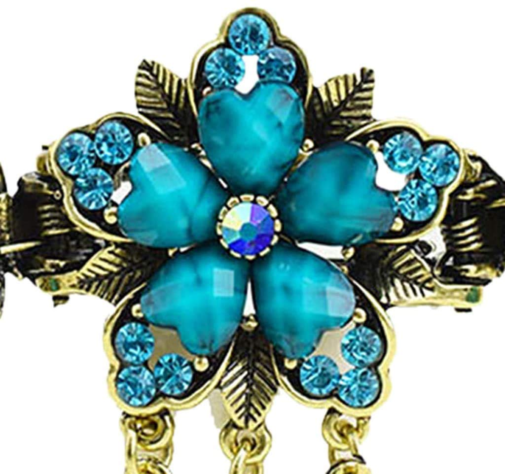 Vintage Metal Hair Claw Clip with Tassel Dangle - Blue Retro Hair Clips for Women | Perfect for Updos, Ponytails & Boho Hairstyles