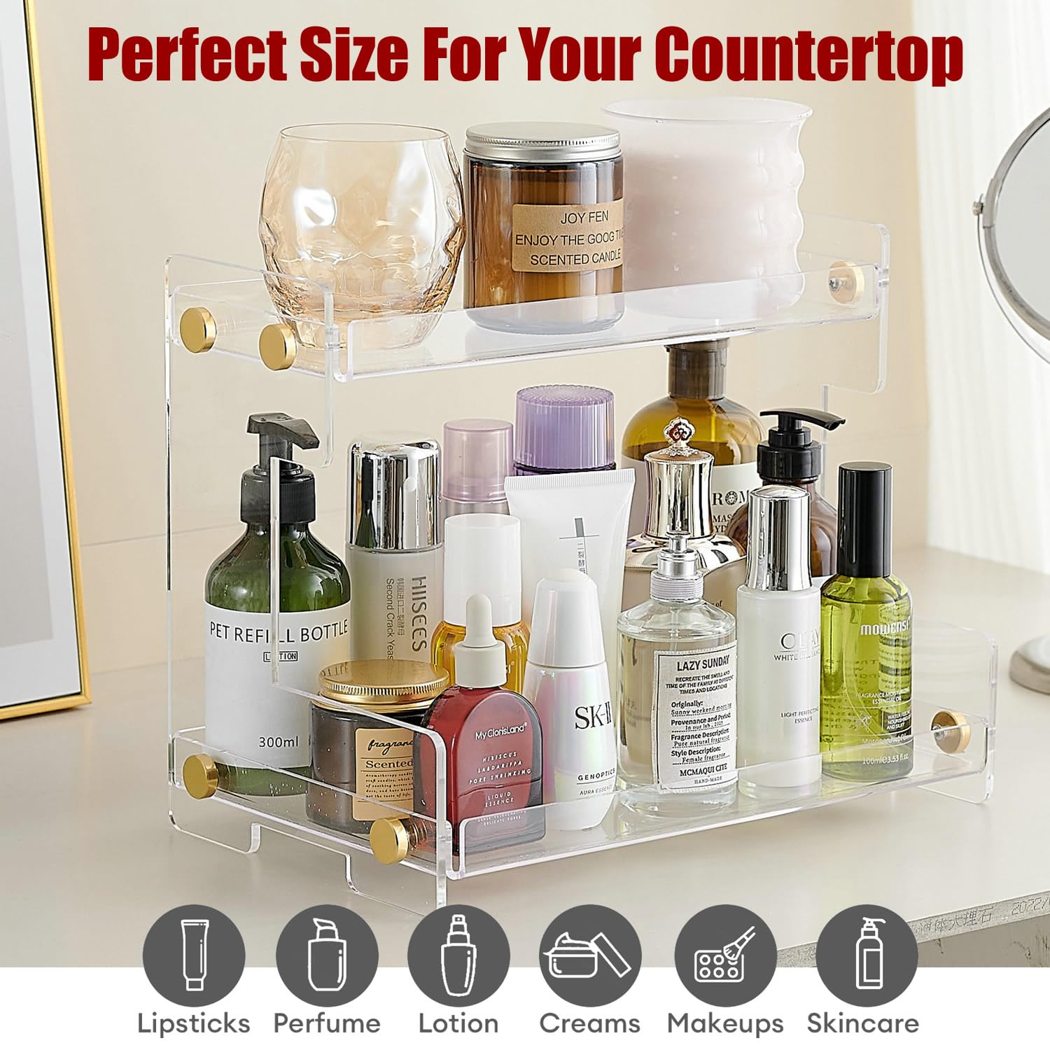 2-Tier Bathroom Counter Organizer - Vanity Storage Shelf for Cosmetics, Makeup & Toiletries | Space-Saving Organizer for Bathroom, Bedroom & Kitchen Countertops | Perfect for Small Spaces & Clutter-Free Vanity