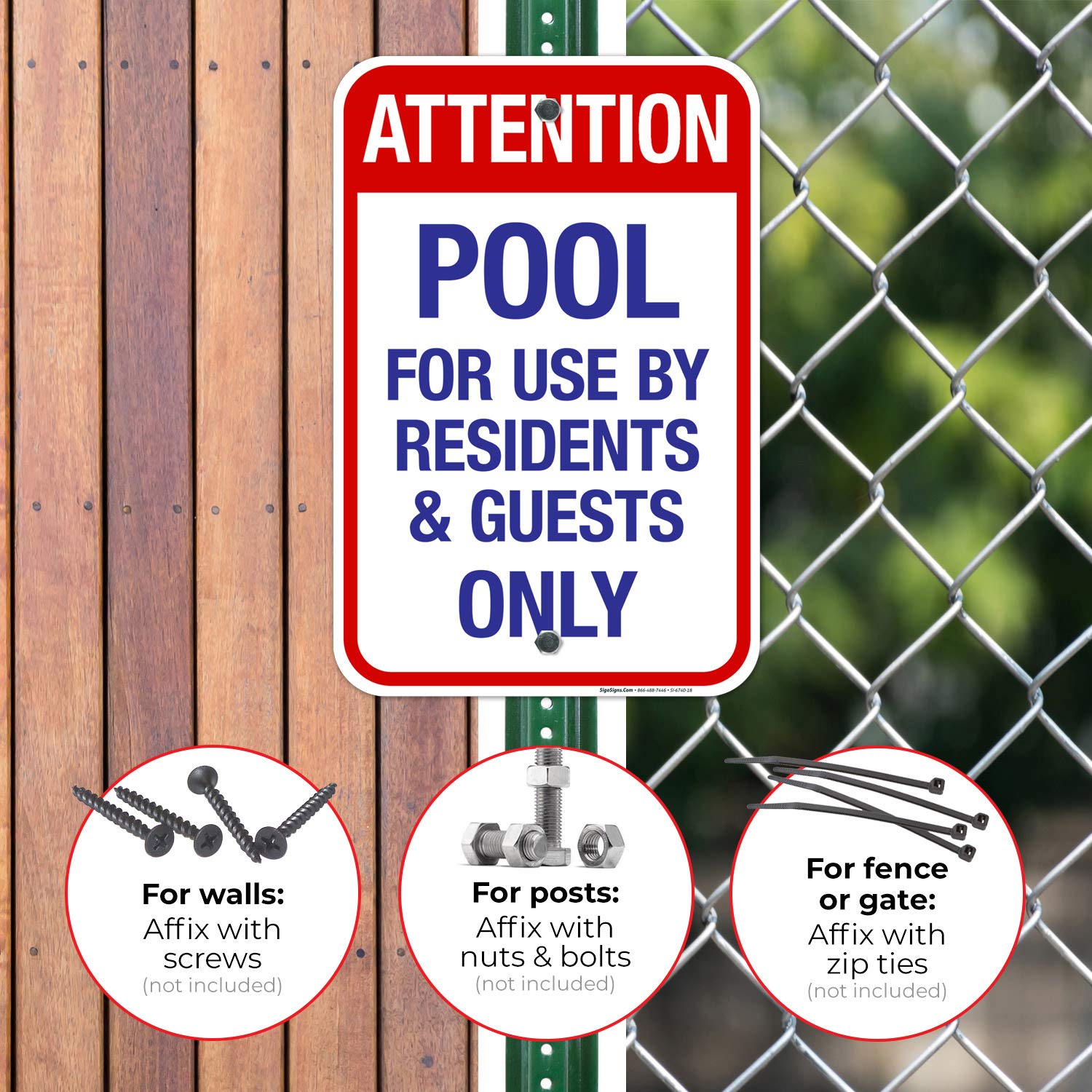 12x18 Inches Sigo Signs Rust-Free Aluminum Pool Sign - Attention Residents and Guests Only, Fade Resistant, Made in USA - Perfect for Community Pools, Hotels, and Apartment Complexes