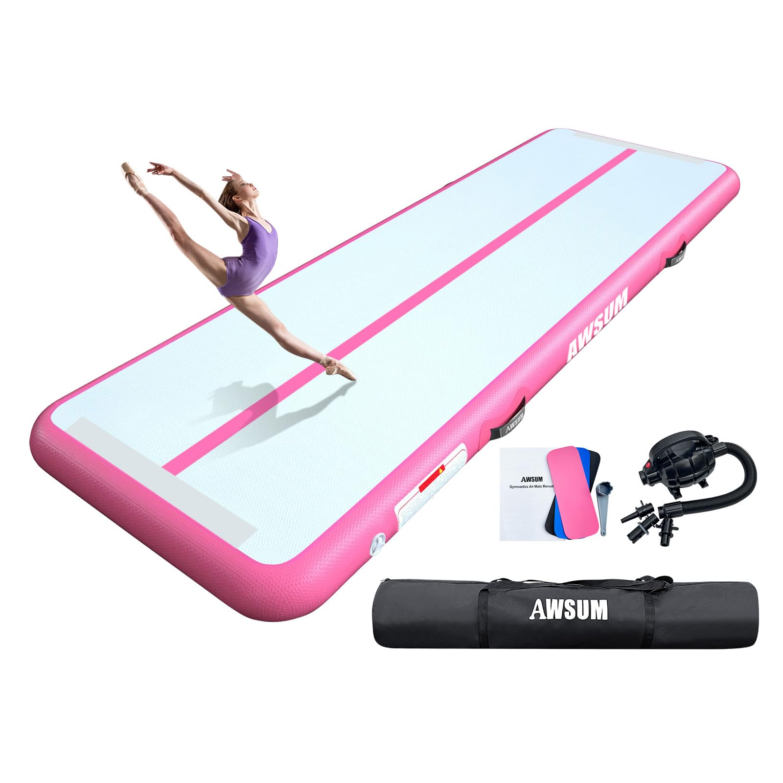 Best Inflatable Air Gymnastics Mat 10ft-23ft with Electric Pump - 4/8 Inch Thick Tumbling Training Mat for Home Gym & Outdoor Use - Perfect for Cheerleading, Yoga, Gymnastics Practice & Kids Play